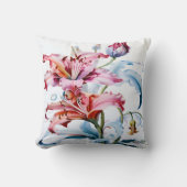 白鮮やか背景に開花したユリ クッション (正面)