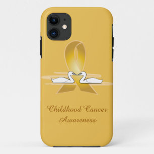 白鳥が付いている幼年期の蟹座の金ゴールドのリボン iPhone 11 ケース
