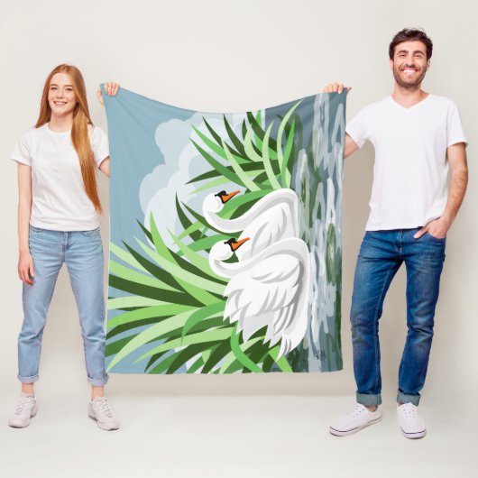 白鳥が水に浮かぶ フリースブランケット (インサイチュ)