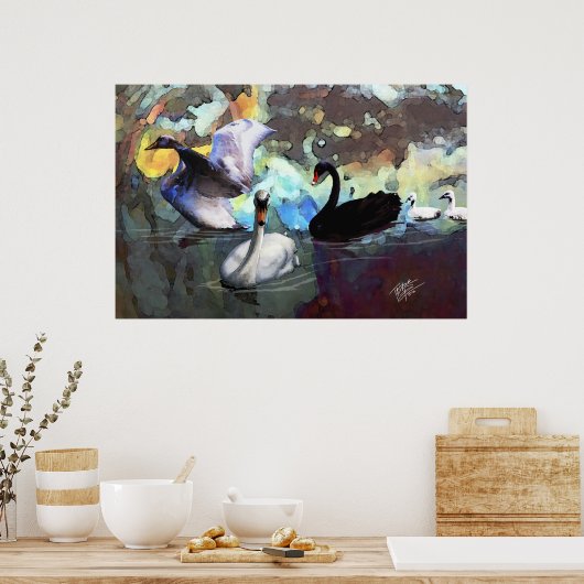 白鳥が泳ぐ ポスター (キッチン)