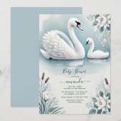 白鳥とエレガントシグネット赤ちゃんシャワー 招待状 (正面/裏面)