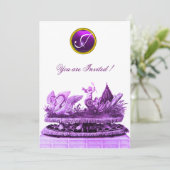 白鳥とカップケーキパープルビーチ結婚式 招待状 (スタンド正面)