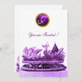 白鳥とカップケーキパープルビーチ結婚式 招待状 (正面/裏面)