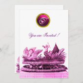 白鳥とカップケーキピンクビーチ結婚式の戦車 招待状 (正面/裏面)