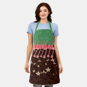 白鳥とクッキー入りチョコレート波グリーン エプロン (着用した状態)