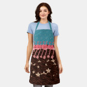 白鳥とクッキー入りチョコレート波ブルー エプロン (着用した状態)