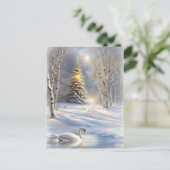 白鳥とクリスマスツリーとクリスマスホリデー シーズンポストカード (スタンド正面)