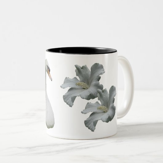 白鳥とハイビスカスパーソナライズされた花 ツートーンマグカップ (正面右)