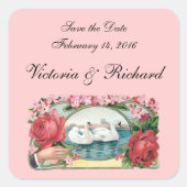 白鳥とバラのシールを保存カスタムする スクエアシール (正面)