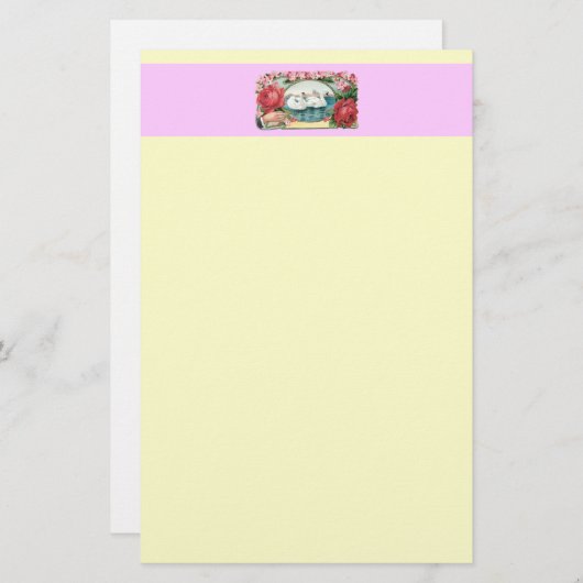 白鳥とバラヴィンテージアート文房具 便箋 (正面/裏面)