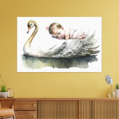 白鳥とベビー、ベビーシャワー、ベビールーム、アートワーク キャンバスプリント (インサイチュ (リビング))