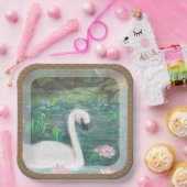 白鳥とユリ（四角） ペーパープレート (パーティー)