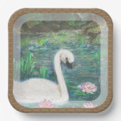 白鳥とユリ（四角） ペーパープレート (正面)