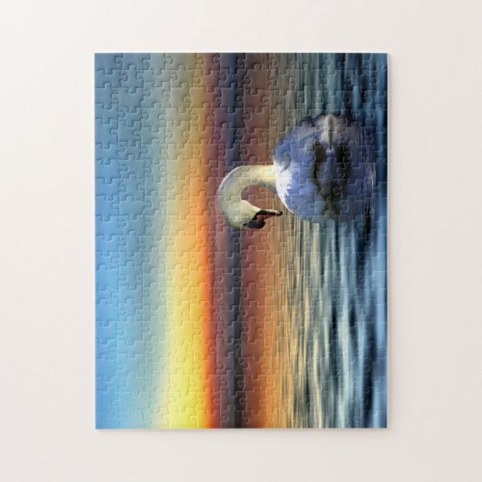 白鳥と日没の美しい穏やかな景色 ジグソーパズル (縦)