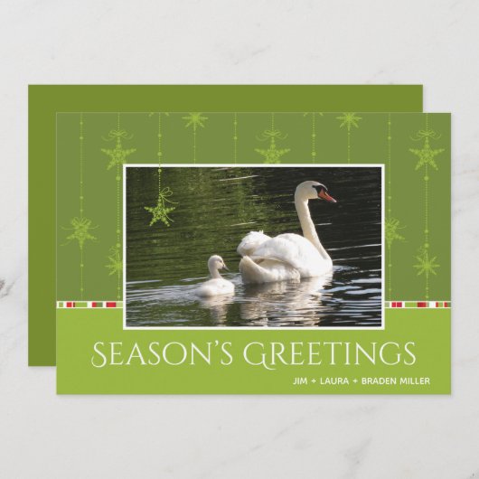 白鳥と星のオーナメントの季節の挨拶 シーズンカード (正面/裏面)