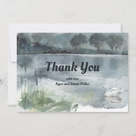 白鳥と湖の風景 サンキューカード