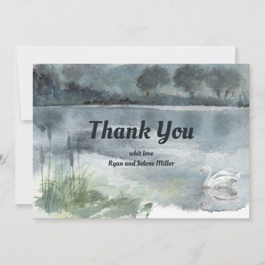 白鳥と湖の風景 サンキューカード (正面)