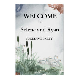 白鳥と湖の風景 ポスター