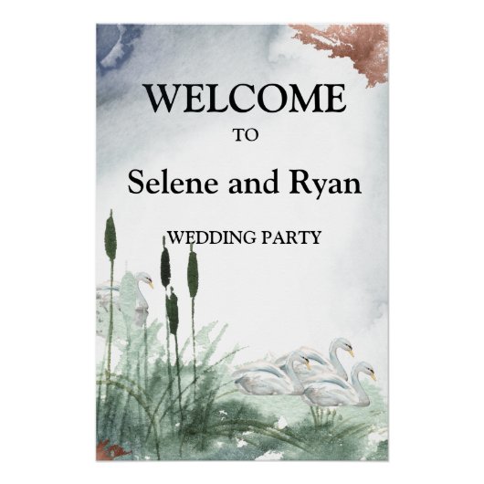 白鳥と湖の風景 ポスター (正面)