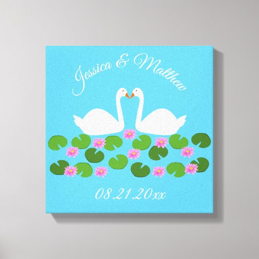 白鳥と睡蓮結婚のカスタム キャンバスプリント (正面)