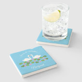 白鳥と睡蓮結婚のカスタム ストーンコースター (横)