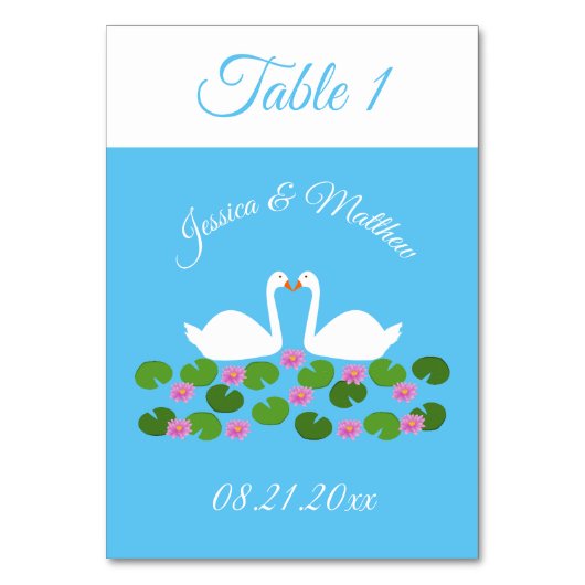 白鳥と睡蓮結婚のカスタム テーブルナンバー (正面)