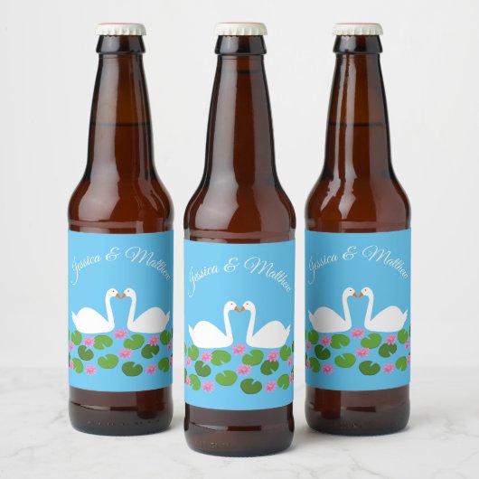 白鳥と睡蓮結婚のカスタム ビールラベル (ボトル)