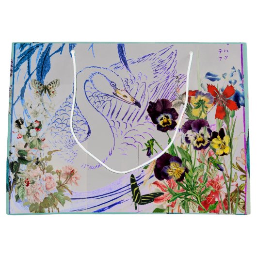 白鳥と花抱き枕 ラージペーパーバッグ (正面)