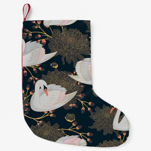 白鳥と菊、自然のパターン。 スモールクリスマスストッキング (正面)
