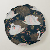 白鳥と菊、自然のパターン。 ラウンドクッション (裏面)