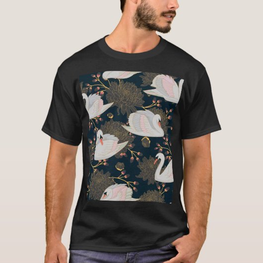 白鳥と菊、自然のパターン。 Tシャツ (正面)