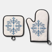 白鳥と青鳥のスクロールパターン 鍋つかみ&鍋敷きセット (正面)