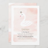 白鳥のエレガントなピンクの誕生日の招待状 招待状 (正面/裏面)