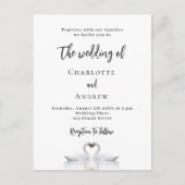 白鳥のカップル結婚ホワイト インビテーションポストカード (正面)