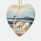 白鳥のカップル-愛-ハート形のオーナメント セラミックオーナメント (左)