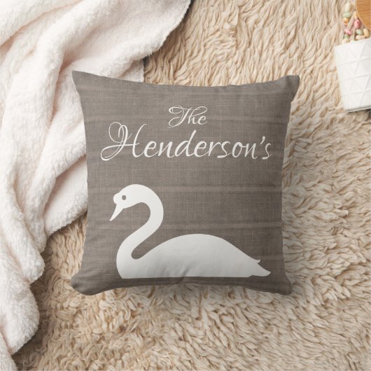 白鳥のシルエットのフェイクなバーラップ|のモノグラム クッション (ブランケット)