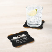 白鳥のテーマをテーマにした黒と金ゴールド結婚のテーマ ペーパーコースター (インサイチュ)