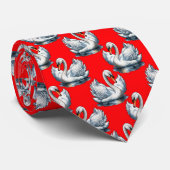 白鳥のデザイン 赤地 ネクタイ (ロール)