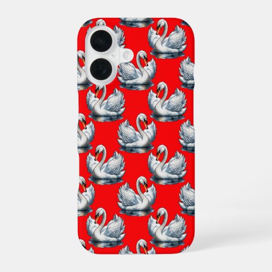 白鳥のデザイン 赤地 iPhone 16ケース (裏面)