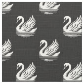 白鳥のパターン – 黒の上に白 ファブリック (クローズアップ)