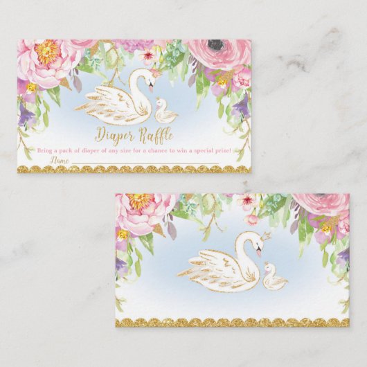 白鳥のプリンセスのおむつのラッフルの花の女の赤ちゃん エンクロージャーカード (正面/裏面)