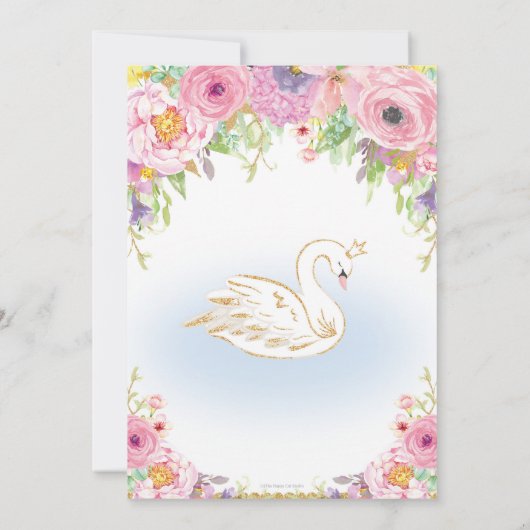 白鳥のプリンセスの誕生日の招待状の花柄の女の子 招待状 (裏面)