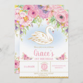 白鳥のプリンセスの誕生日の招待状の花柄の女の子 招待状 (正面/裏面)