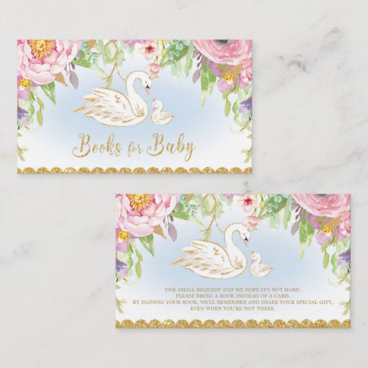 白鳥のベビーシャワーはベビーのための本を持って来ます エンクロージャーカード (正面/裏面)