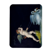 白鳥のペア(パネル上の油)によって導かれるキューピッド マグネット (縦)