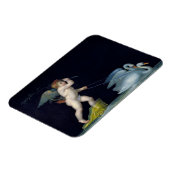 白鳥のペア(パネル上の油)によって導かれるキューピッド マグネット (左側)