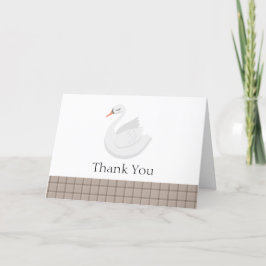 白鳥のモダン格子模様のギンガムボーイ赤ちゃんシャワー サンキューカード