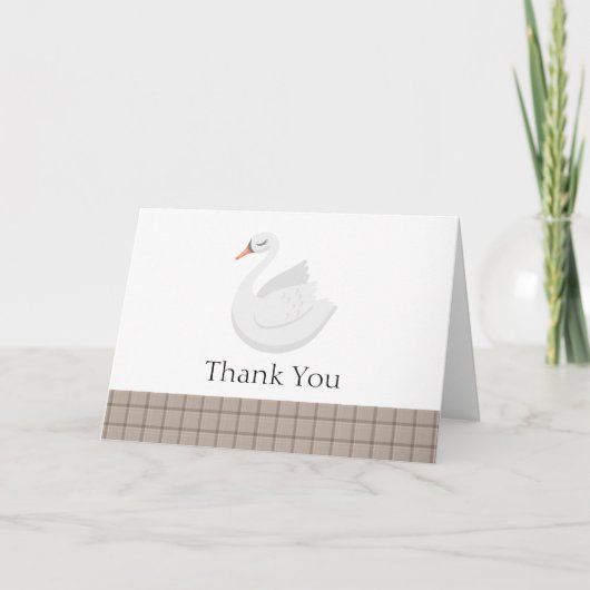 白鳥のモダン格子模様のギンガムボーイ赤ちゃんシャワー サンキューカード (正面)