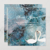 白鳥のヴィンテージ旋回ティール(緑がかった色)ピンク 招待状 (正面/裏面)