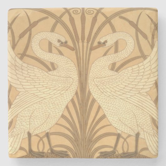 白鳥の壁紙のデザイン ストーンコースター (正面)